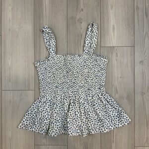 Gap XL Floral Blue Smocked Peplum Top Ruffle Strap Square Neck Cotton Blouse